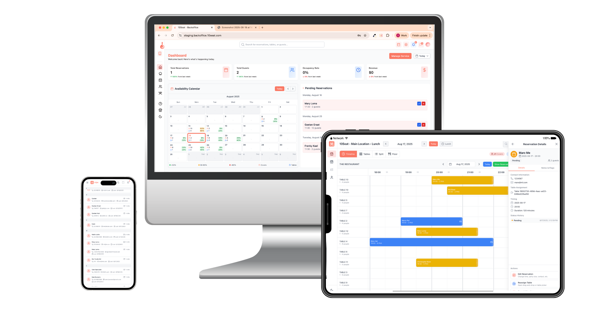 10Seat restaurant reservation system dashboard showing smart table management and booking optimization
